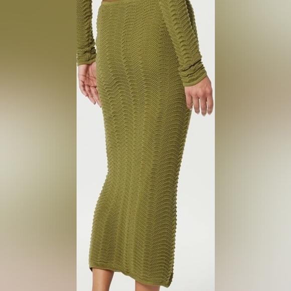 Nwt Olive Oil Green Knit Midi Skirt #62 - Picture 2 of 4